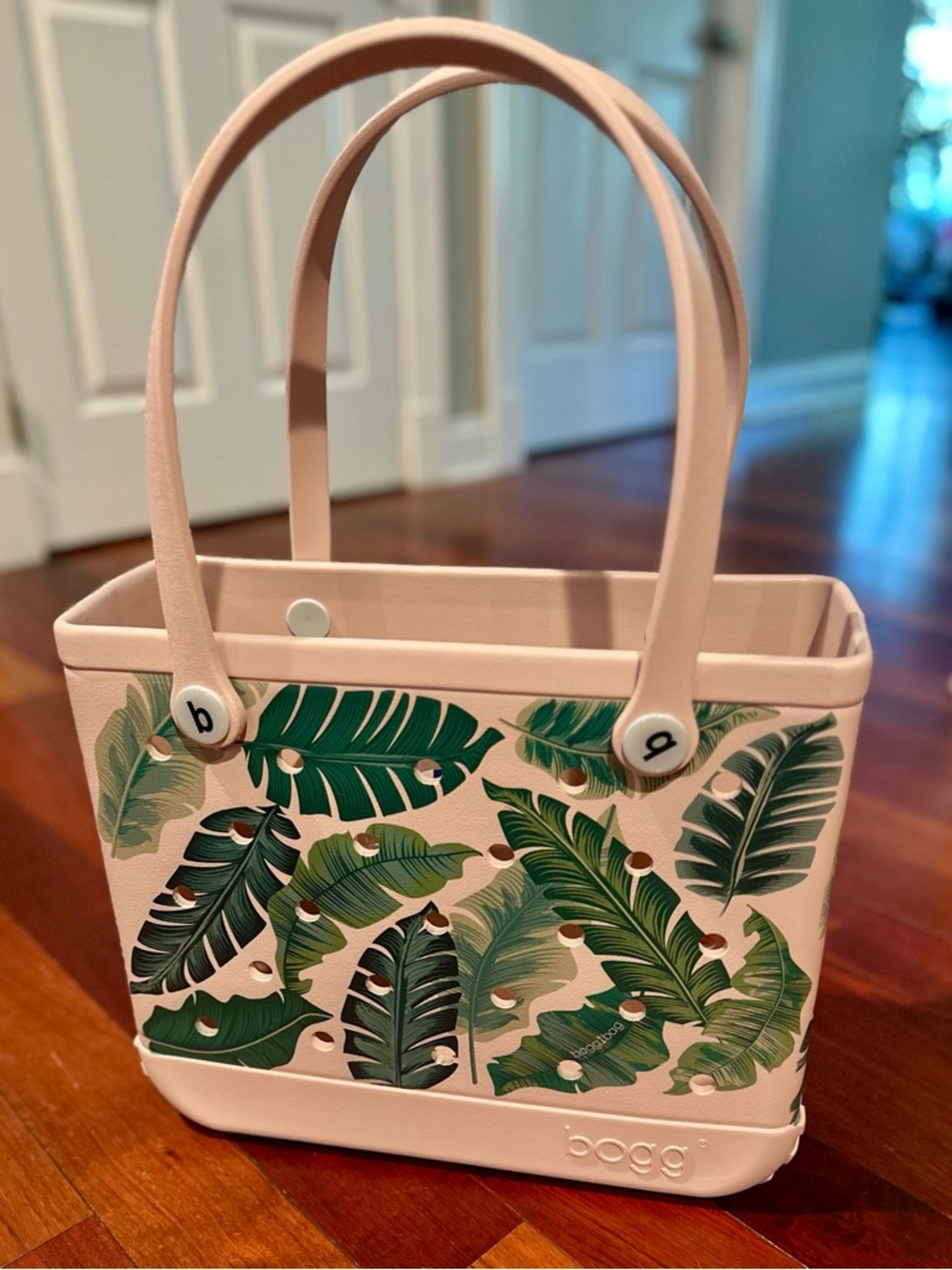 Bag Small Tote in Blush with Tropical Leaf Print
